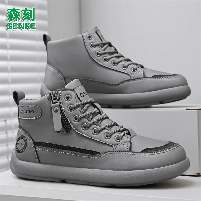 森刻休闲靴男高帮秋季英伦风复古户外登山防水防滑上班劳保工装靴