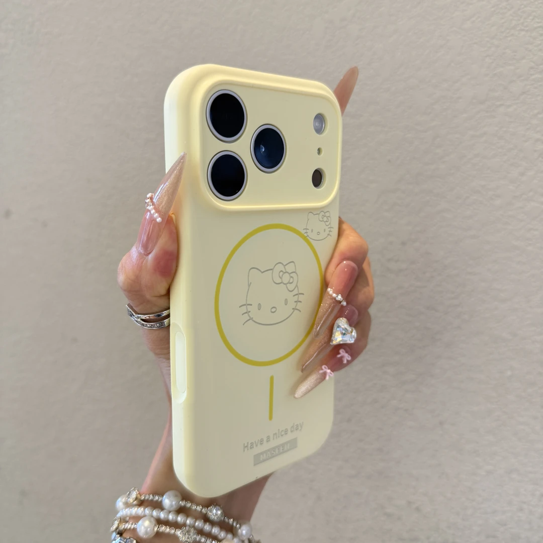 卡通KT猫咪液态磁吸适用苹果17promax手机壳iPhone16全包15可爱14