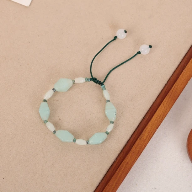 合金手链 LZ2519-1 浅蓝色菱形老料琉璃手串