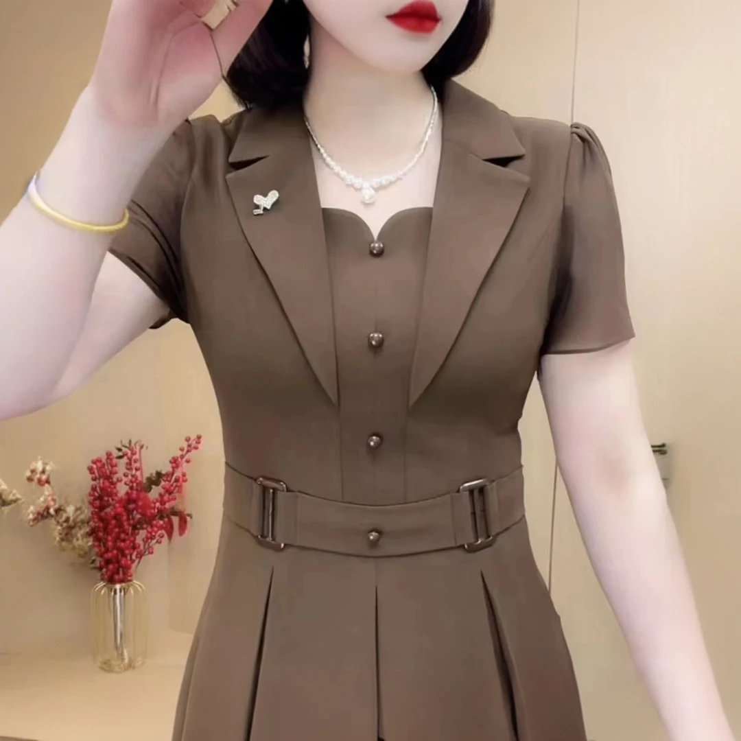 纯色连衣裙2025年夏季时尚新款修身显瘦妈妈遮肉过膝裙子中长款