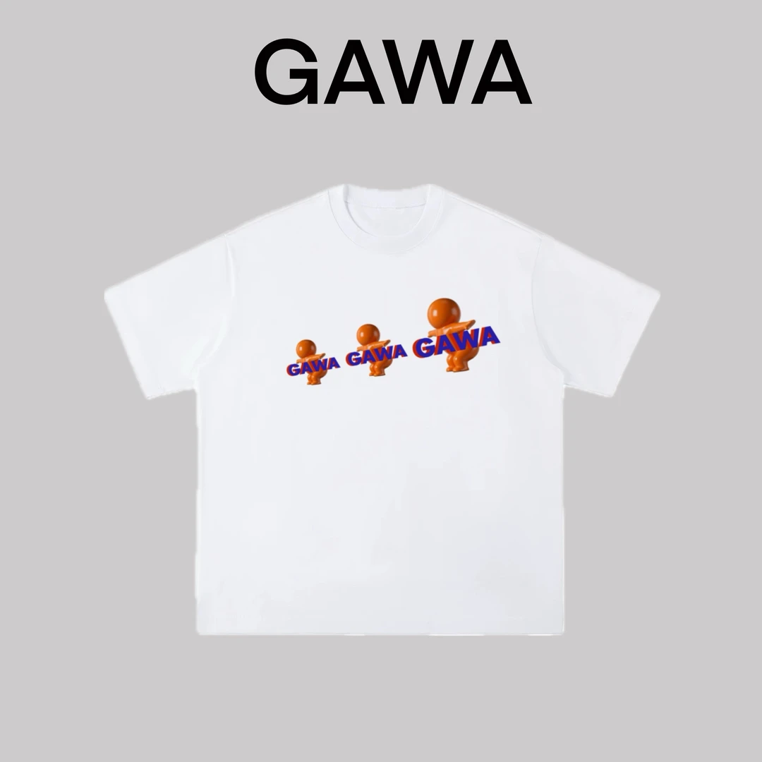 GAWA夏季美式潮流T恤时尚休闲白色上衣纯棉ins小众设计感印花短袖