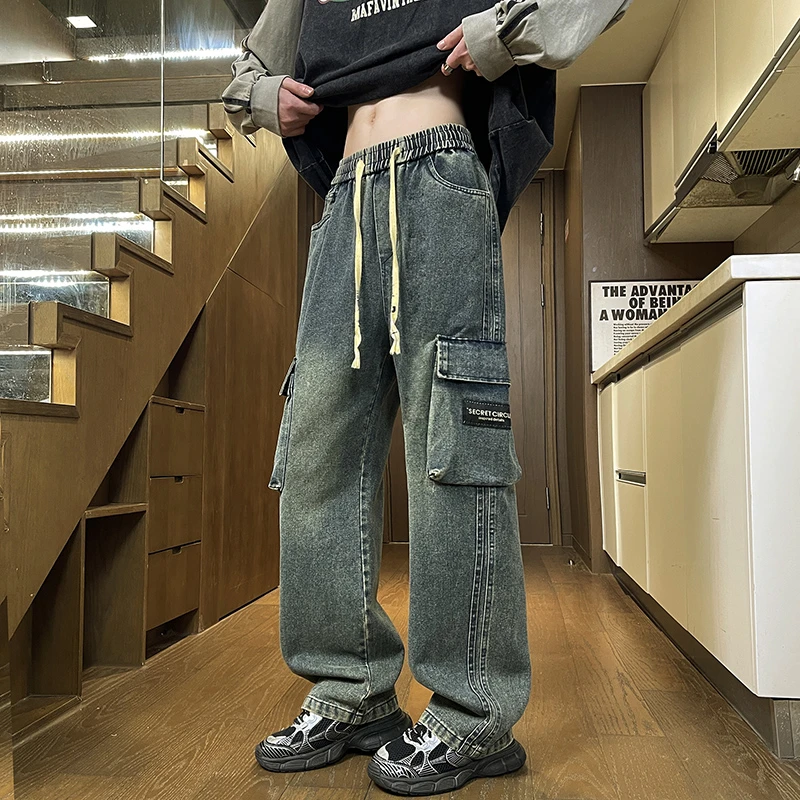青少年学生高品质秋季新款工装牛仔裤休闲日系百搭水洗直筒裤子男