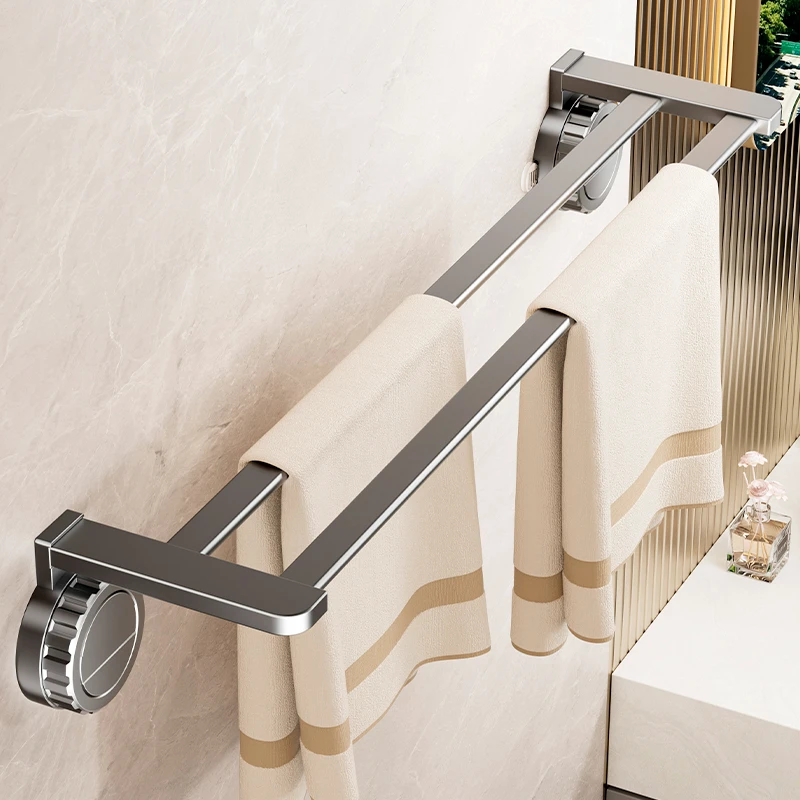 吸盘双杆免打孔毛巾杆卫生间浴室毛巾架浴巾架挂杆厕所洗澡收纳