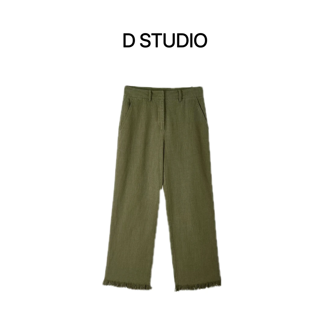 D STUDIO 亚麻流苏毛边休闲裤D2614