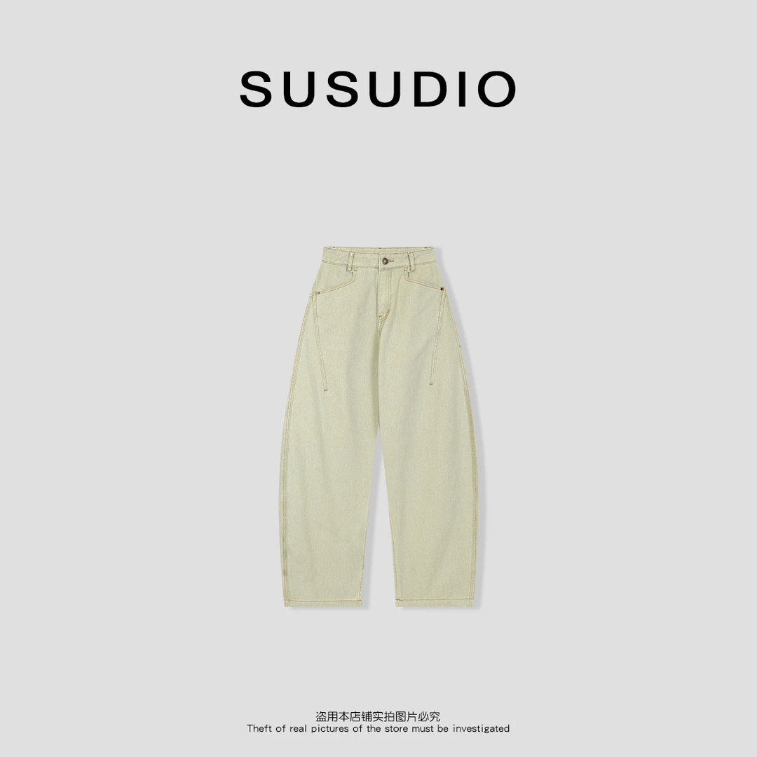 SUSUDIO设计显瘦不挑腿型风琴口袋弯刀牛仔裤40112
