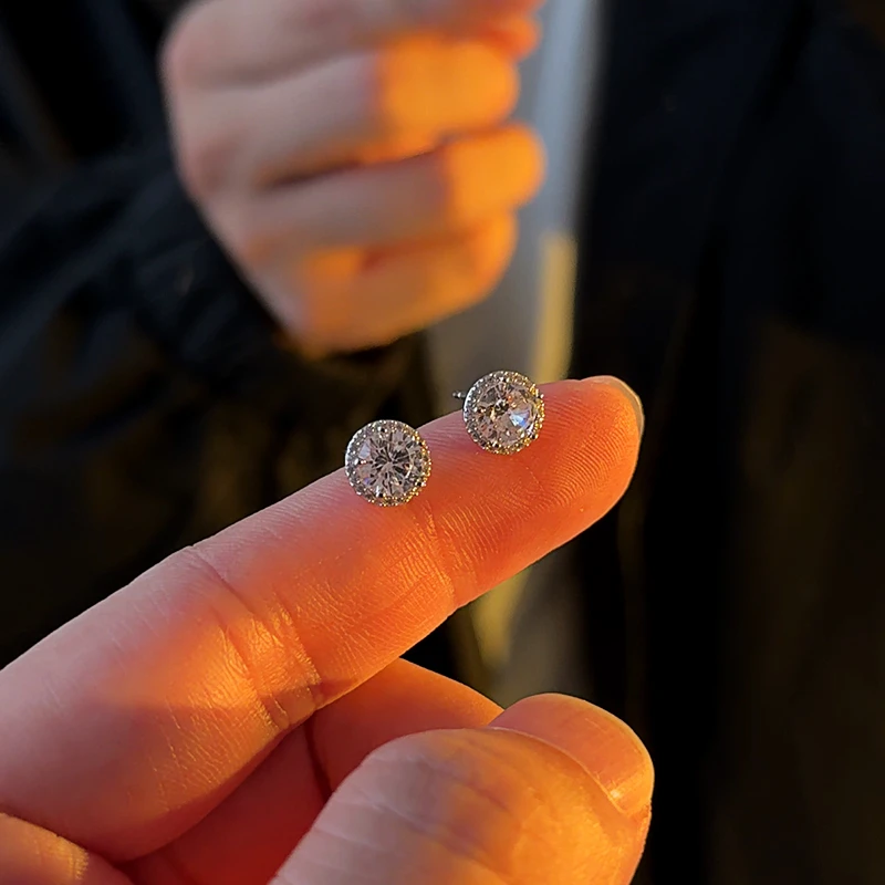 铜合金仿水晶耳饰 水晶耳钉男款痞帅单只高级感简约镶嵌超闪耳钉