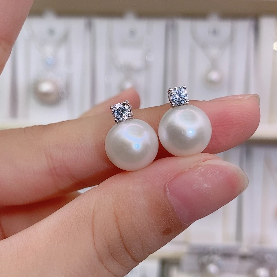 银S925镶嵌淡水珍珠耳饰