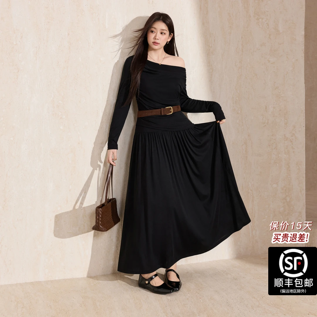 蓝语大码女装通勤轻熟风时尚套装秋斜肩收腰半身裙显瘦套装