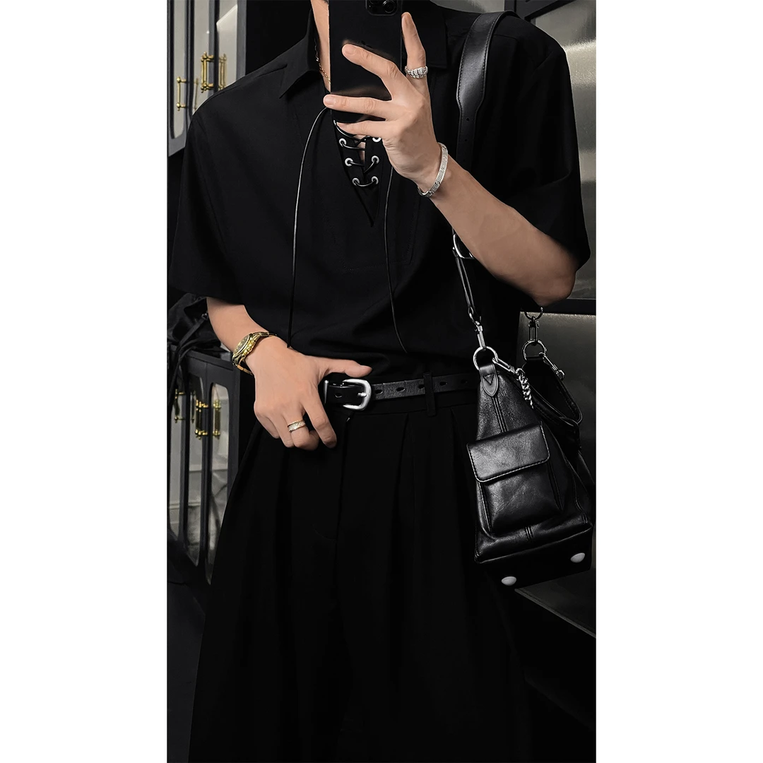 龙叨叨夏季新品复古设计师款垂感短袖衬衫套装高级感休闲衬衣长裤