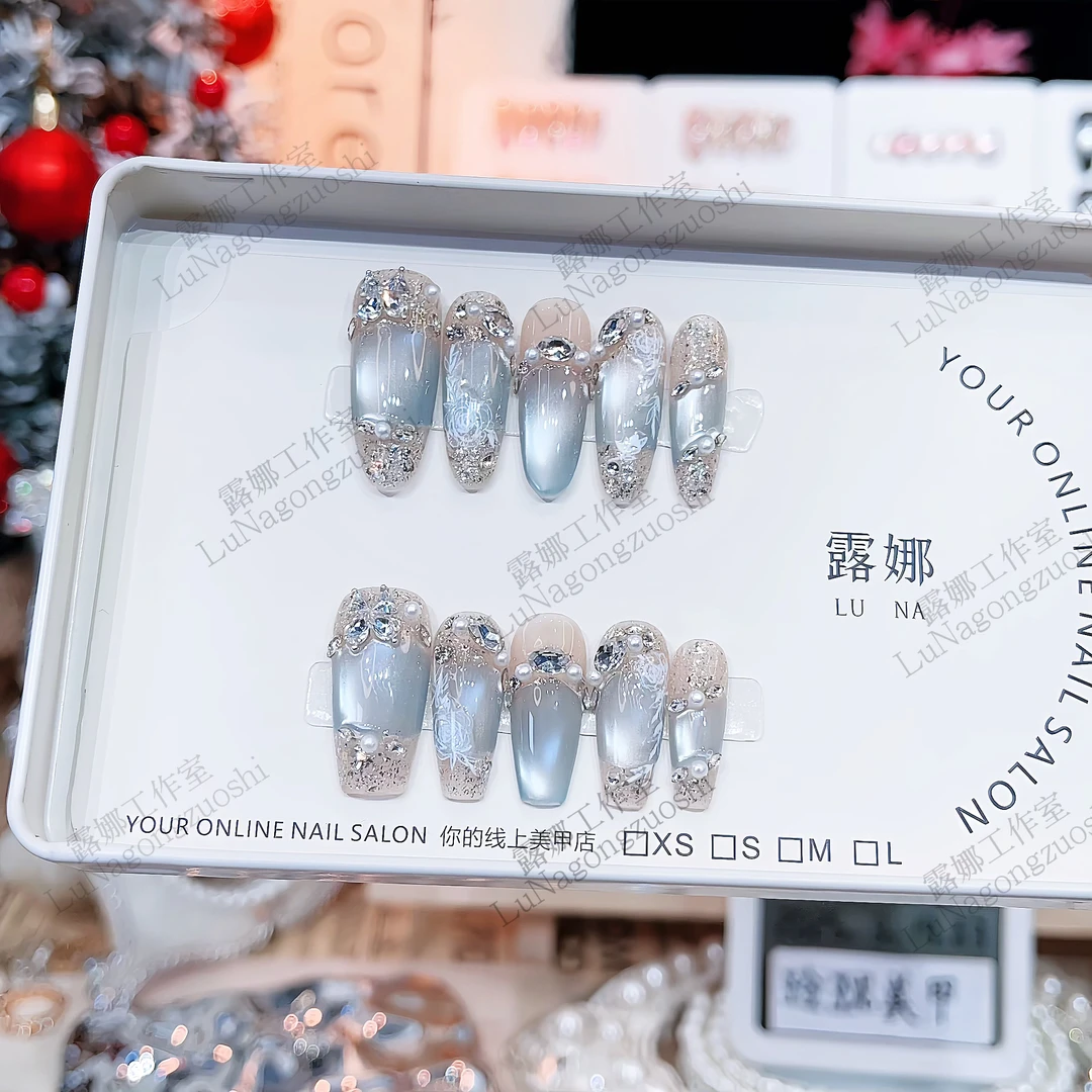 【天池】纯手工穿戴甲猫眼美甲贴片可拆卸指甲贴片10片装