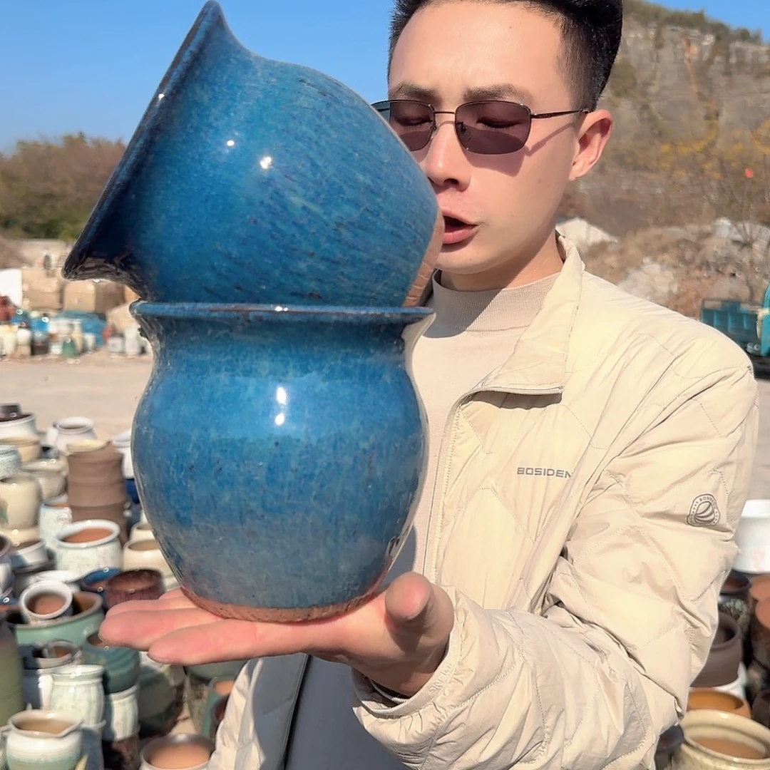 紫砂花盆两个两个蓝罐