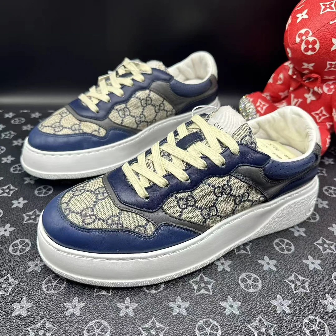 95新 GUCCI/古驰 藏蓝色老花休闲时尚舒适厚底饼干鞋40.5码kke593