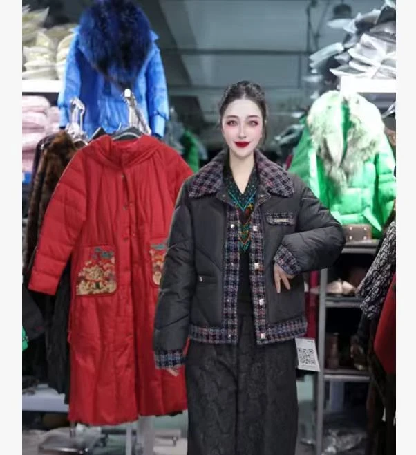 法式2025小香风棉服女短款时尚新款棉衣拼接配色假两件保暖外套冬