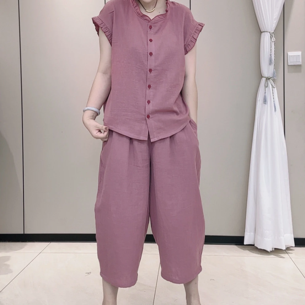 【美溪定制】夏季新款时尚百搭复古洋气休闲套装