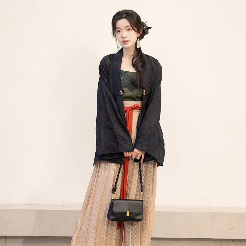 池夏【书卷:一枕清荷】明制莱赛尔短衫吊带长裙满褶裙原创汉服 春夏