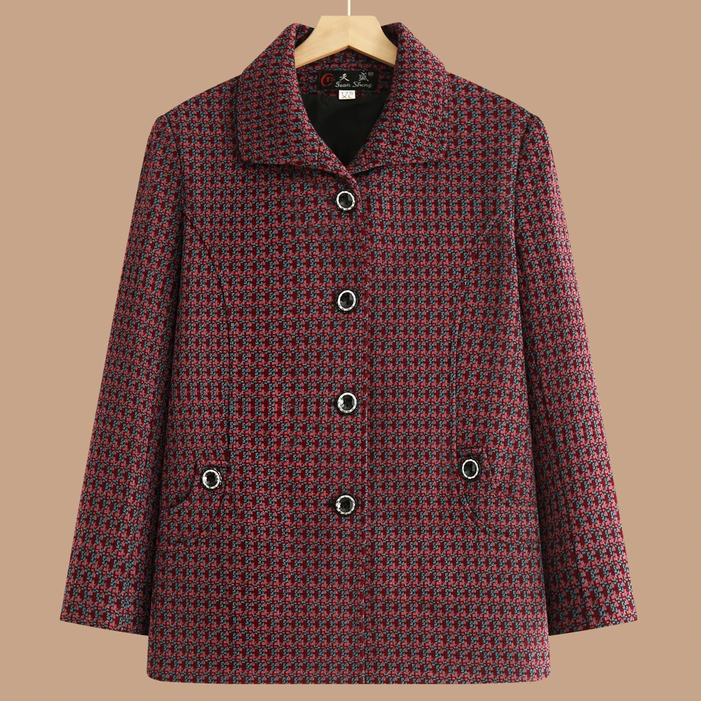 奶奶春秋格子外套老太太春装褂子中老年女士长袖妈妈秋冬短款上衣