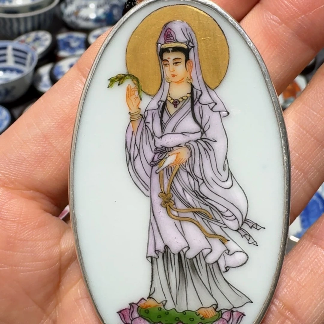 瓷片下*观音挂件一个