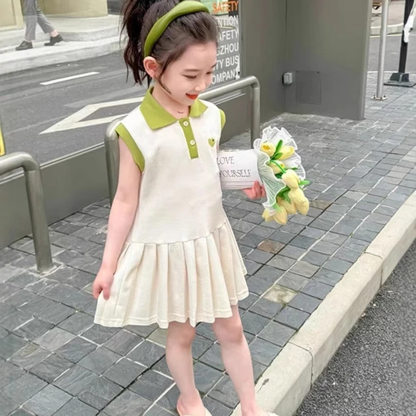 女童无袖连衣裙外贸2025爱心polo连衣裙洋气时尚公主裙夏季短袖裙