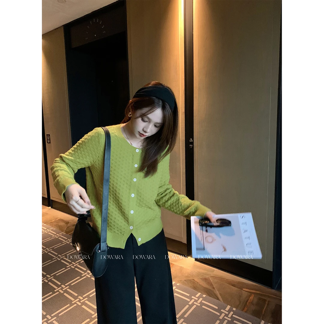 大婉酱微胖定制【微柔绿云衫】圆领正肩显瘦针织开衫女外套2677D