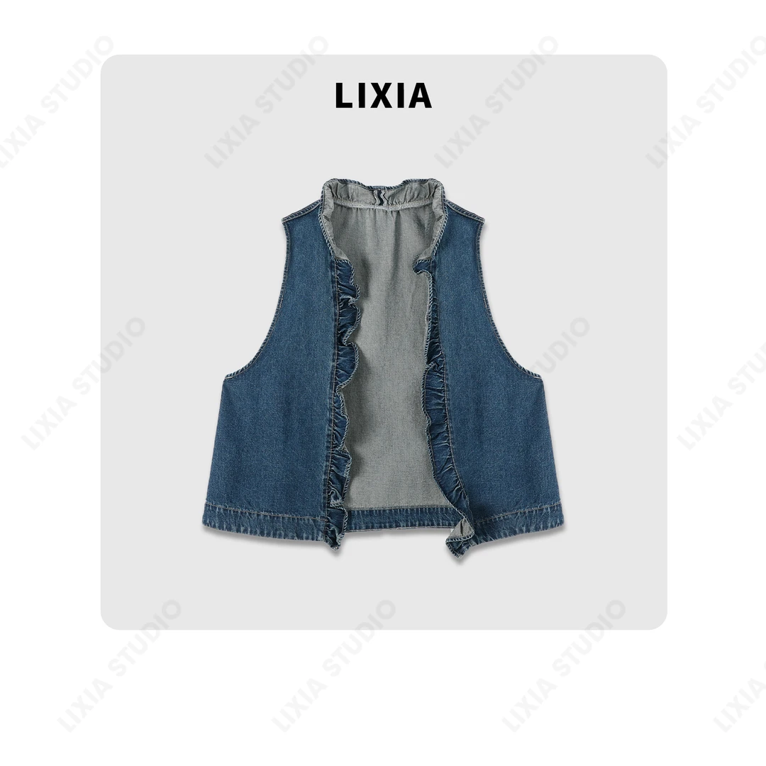 LIXIA【拉奈海岛】2025早春新风潮时尚牛仔马甲-D6689
