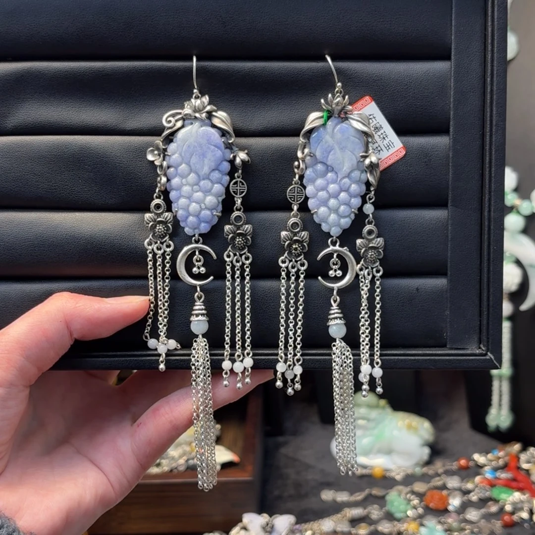 翡翠银S925镶嵌耳饰x