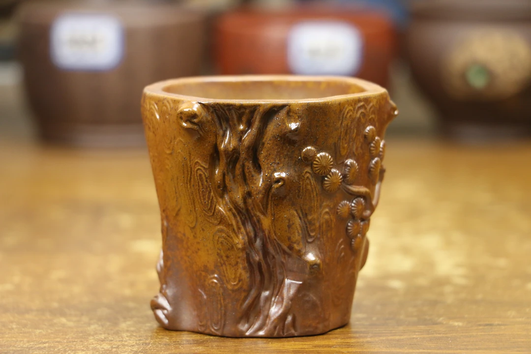 5362宜兴段泥泥泥塑松树桩紫砂主人杯容量110毫升