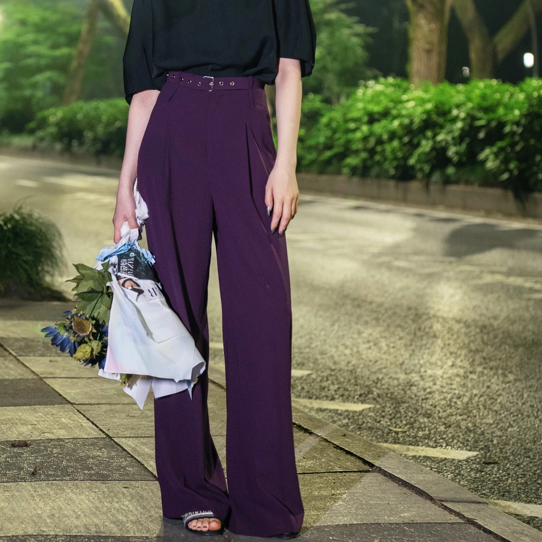 【甘当配角 】原创潮牌造型腰彩色超薄透气阔腿女西裤 彩色长裤