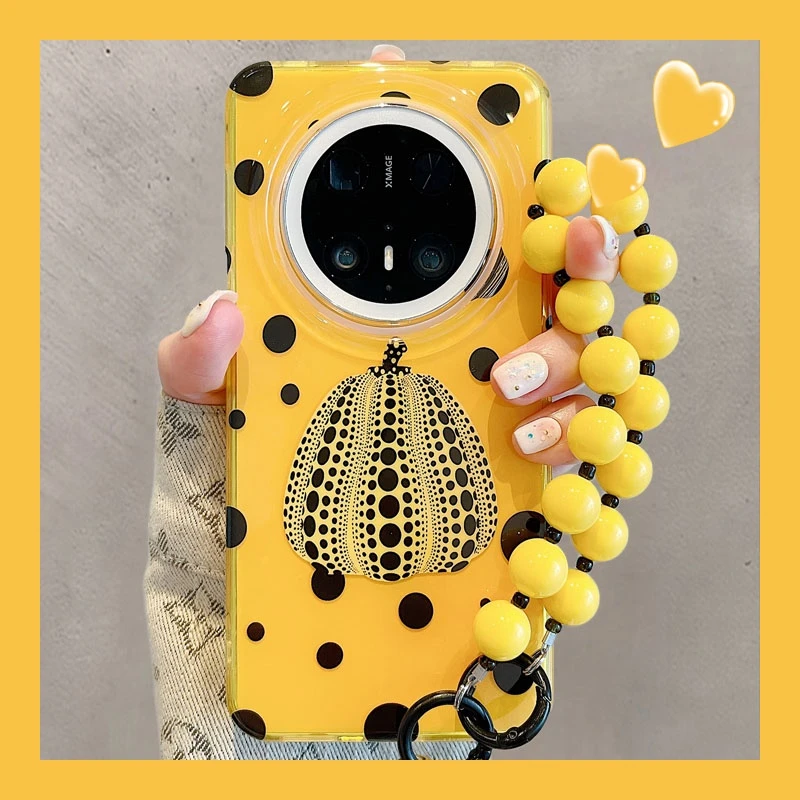 适用华为mate70pro+手机壳简约草间弥生mate60pro+黄底黑波点南瓜