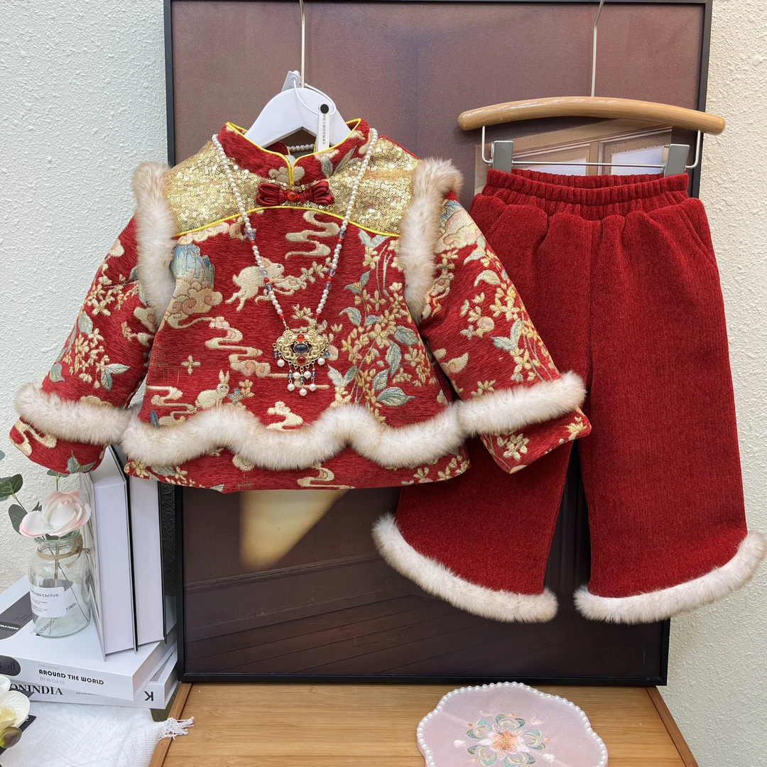 姐弟装兄妹装唐装拜年服套装2024新款女童加绒加厚冬装中小童喜庆