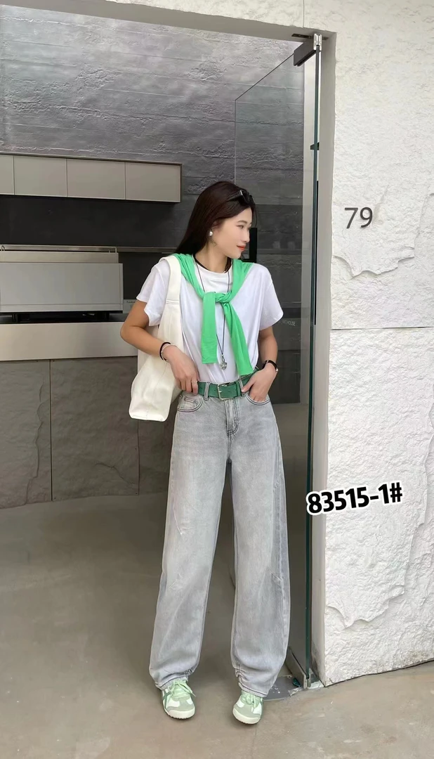 【83515】女#高腰直筒宽松牛仔裤【配皮带】