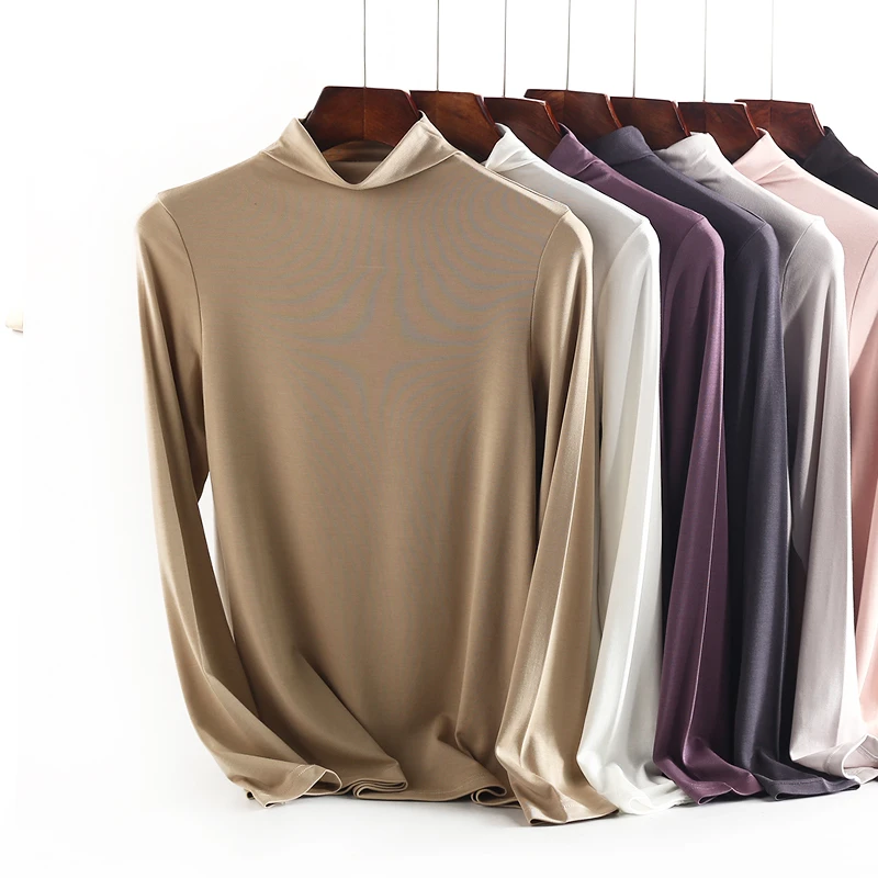 小高领莫代尔长袖T恤女修身打底衫1737