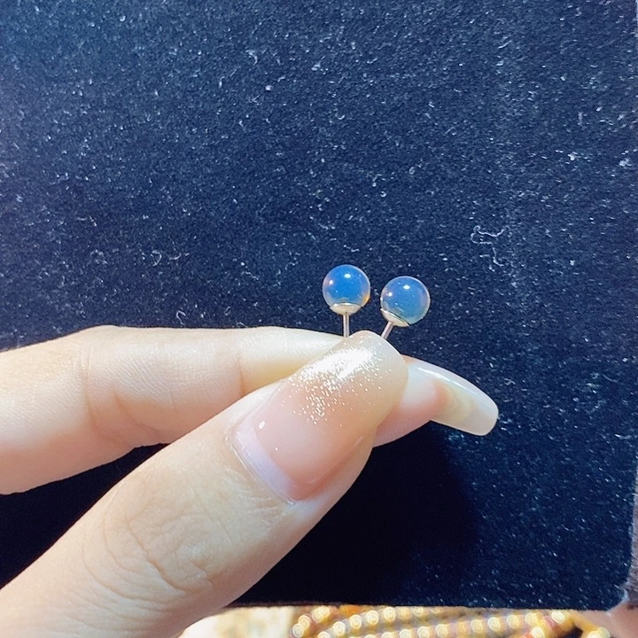 蓝珀银S925镶嵌珠宝奇石墨西哥蓝珀耳钉