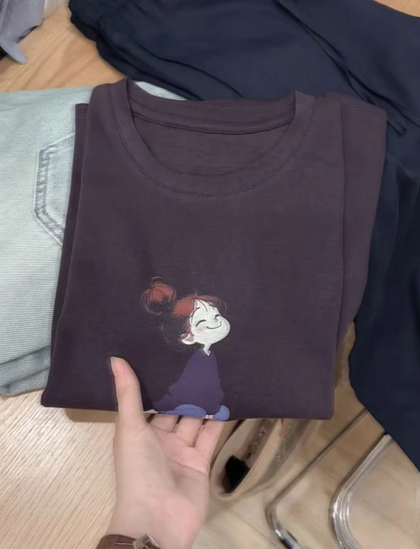 七言家 巨好看！黛紫女孩雪花棉柔软短袖8@