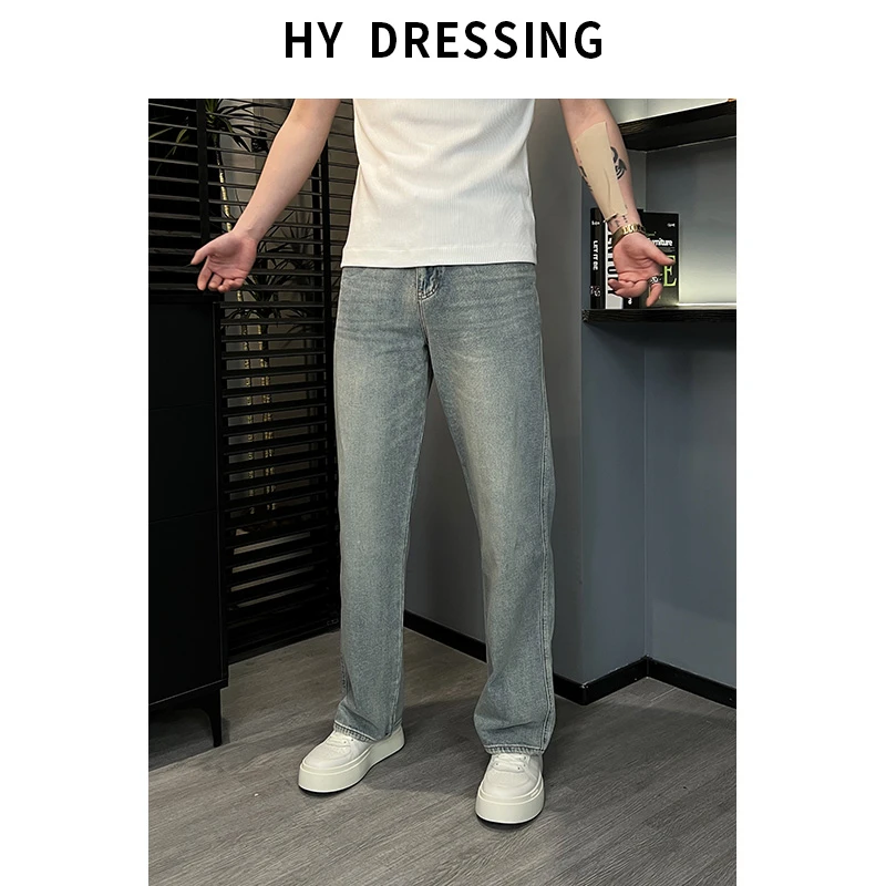 【HY穿搭】夏季水洗浅蓝色牛仔裤弹力直筒百搭凉感高级感长裤22136