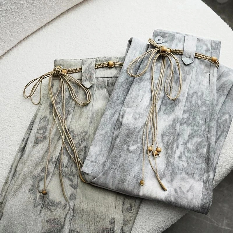 【夏季上新】墨染亚 麻天蚕 丝新中式复古薄款凉皱显瘦直筒阔腿裤94