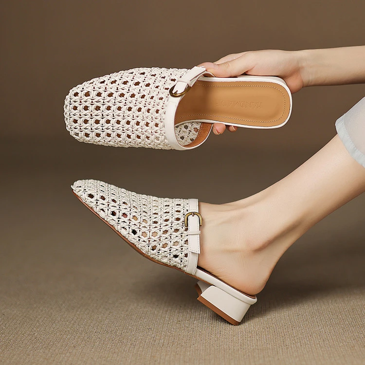 3cm 法式气质镂空半拖夏季通勤休闲百搭包头拖简约时尚软底凉拖鞋