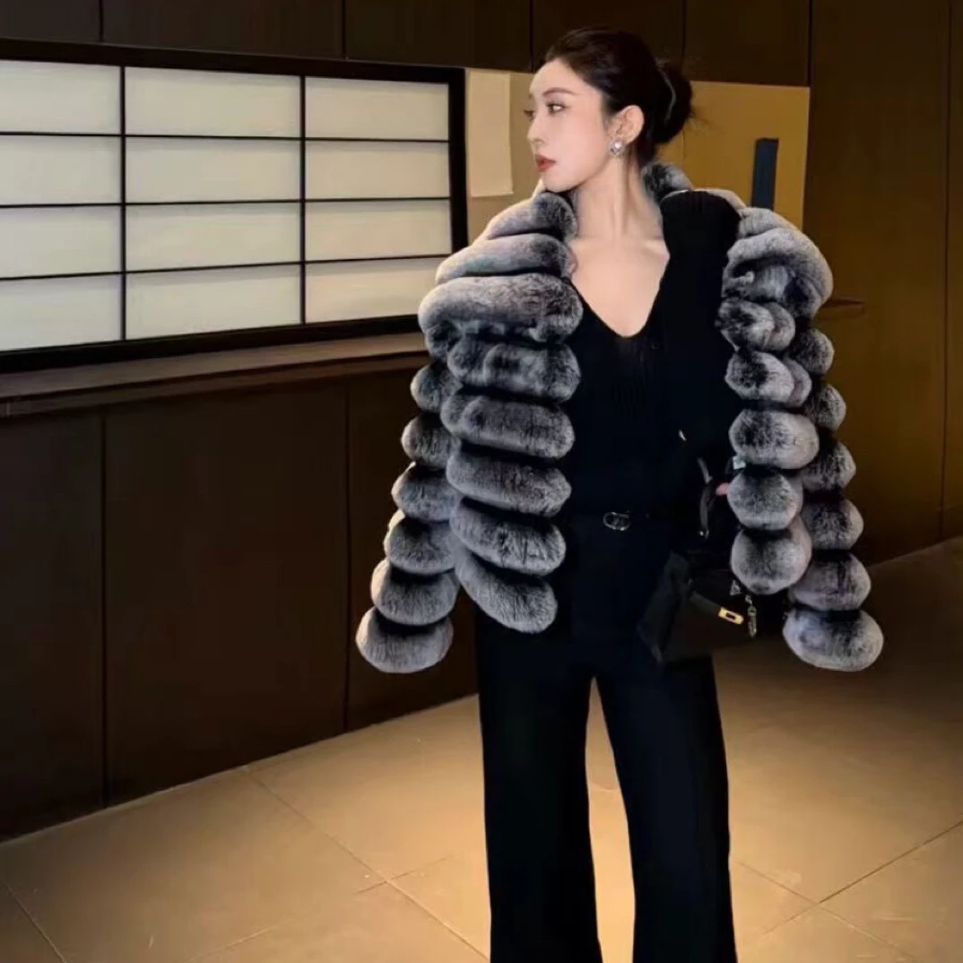 9639#纯欲风女翻领短款宽松型短外套百搭冬季设计感气质皮毛一体