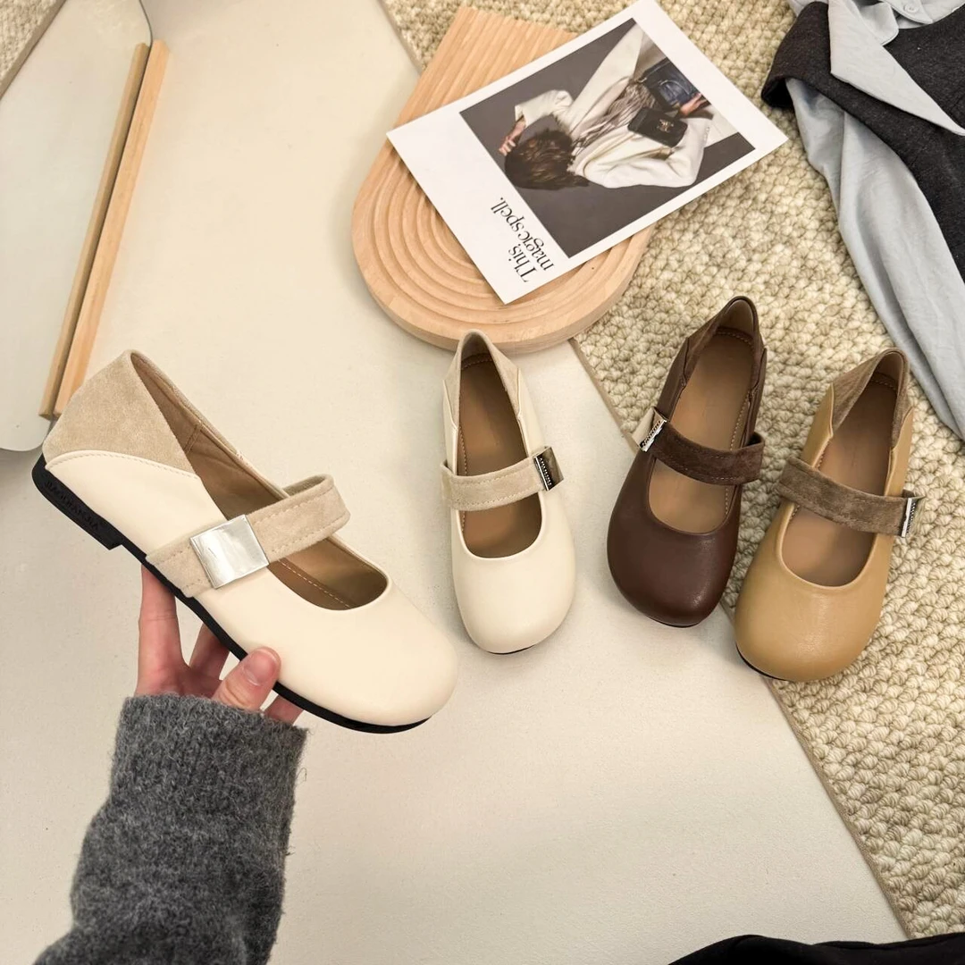 【EI】复古玛丽珍女2025年新款圆头森系配裙子软皮浅口平底单鞋