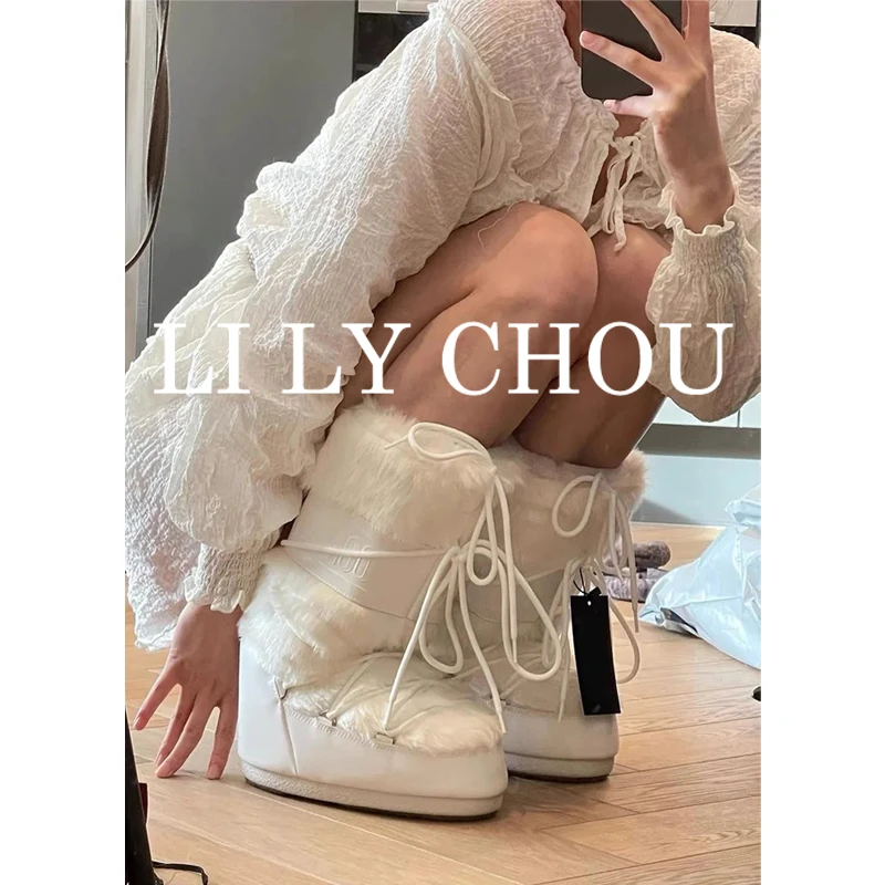 LILY CHOW 月亮靴冬季雪地靴moonboo*t滑雪靴