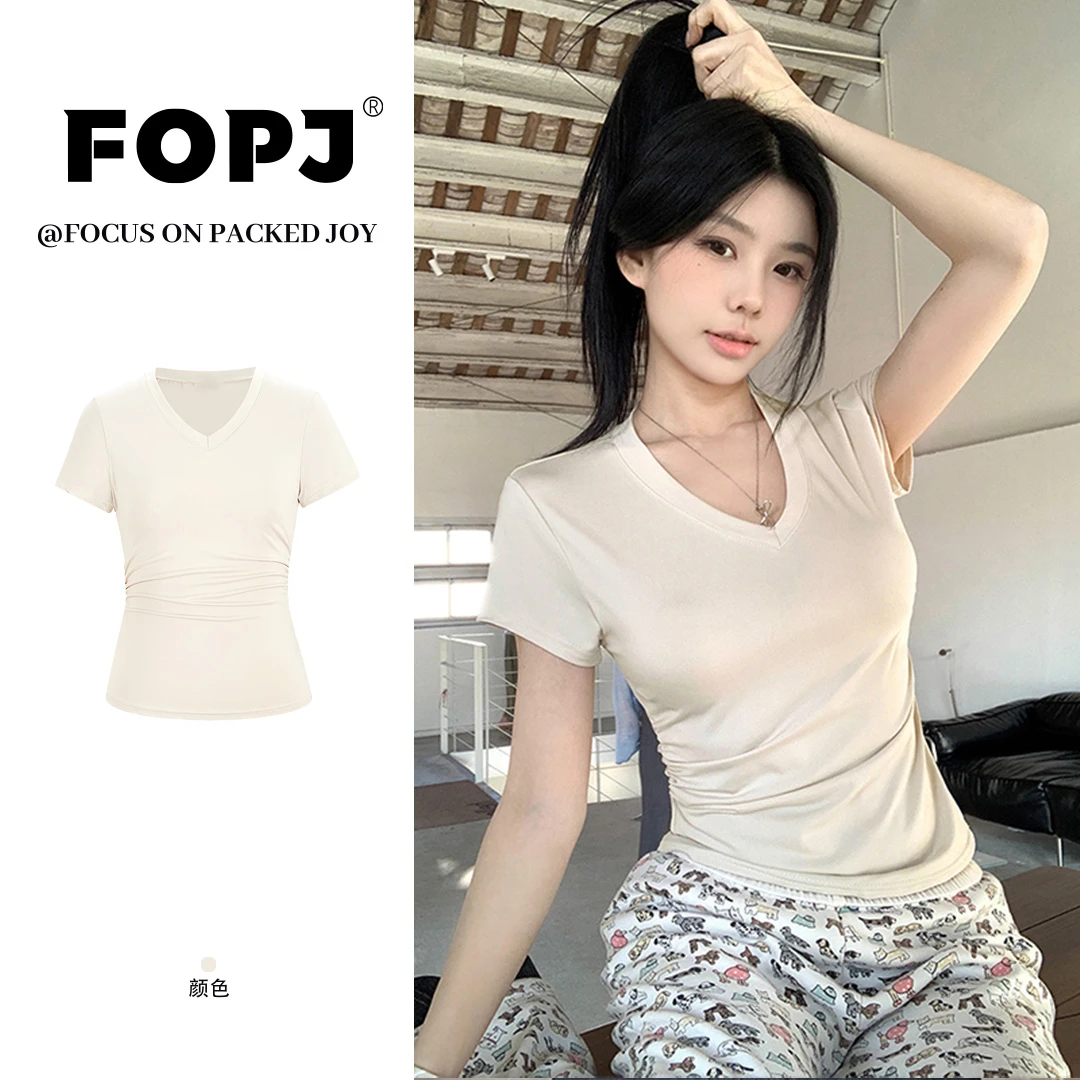 FOPJ夏季新款短袖T恤女美式甜辣修身显瘦简约百搭短款打底衫上衣