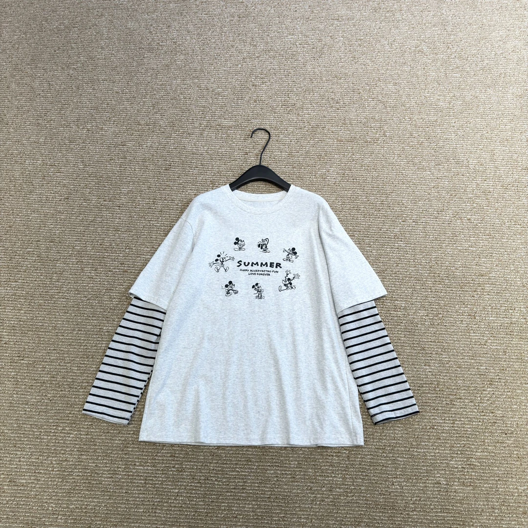 JW/静稳2025春季新款时尚宽松百搭休闲女款假两件长袖T恤5550012