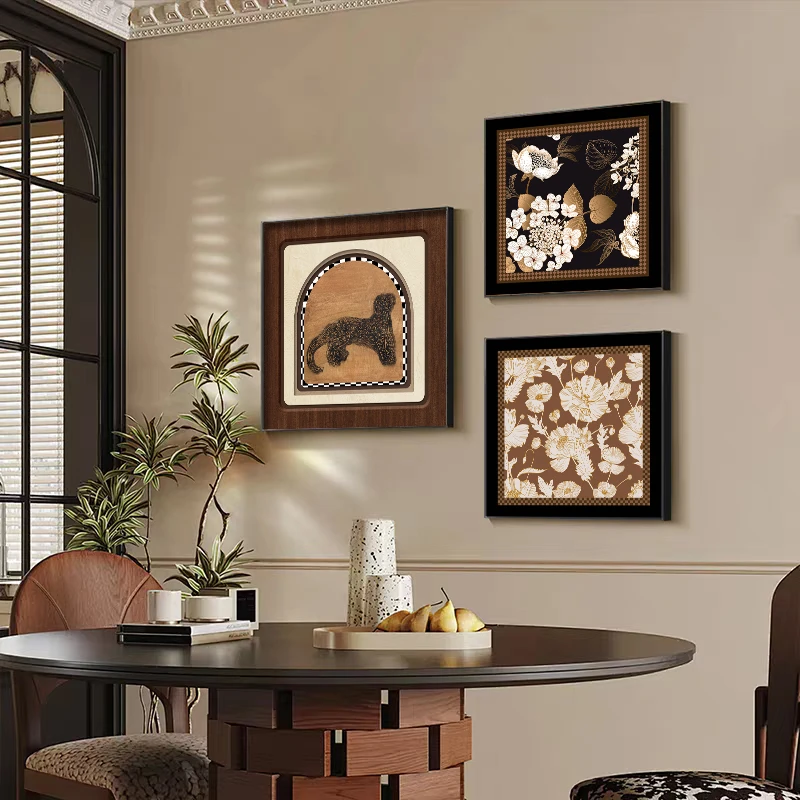 中古风餐厅装饰画法式复古餐桌背景墙挂画小众艺术组合餐桌壁画