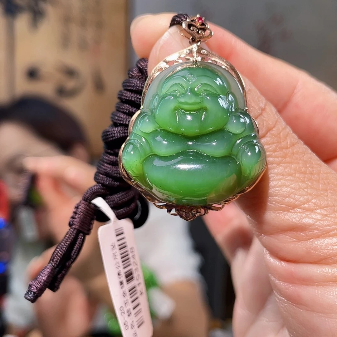 颈饰18K金镶嵌和田玉（碧玉）碧玉佛公