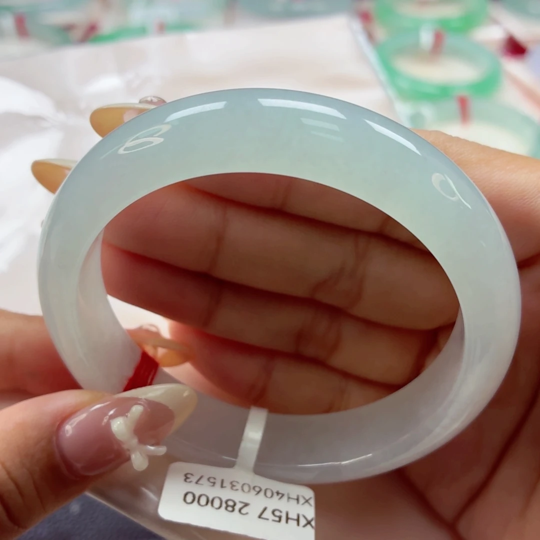 翡翠未镶嵌手镯68冰清玉洁荔枝冻白月光57.5/07