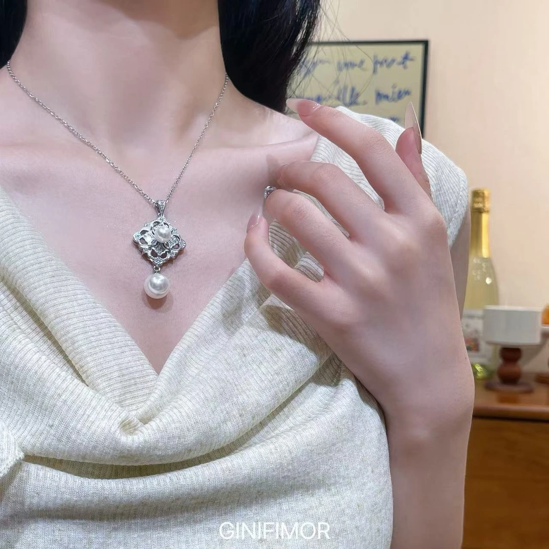 GINIFIMOR 铜项链 a552  古堡公主气质法式仿珍珠锆石蕾丝项链