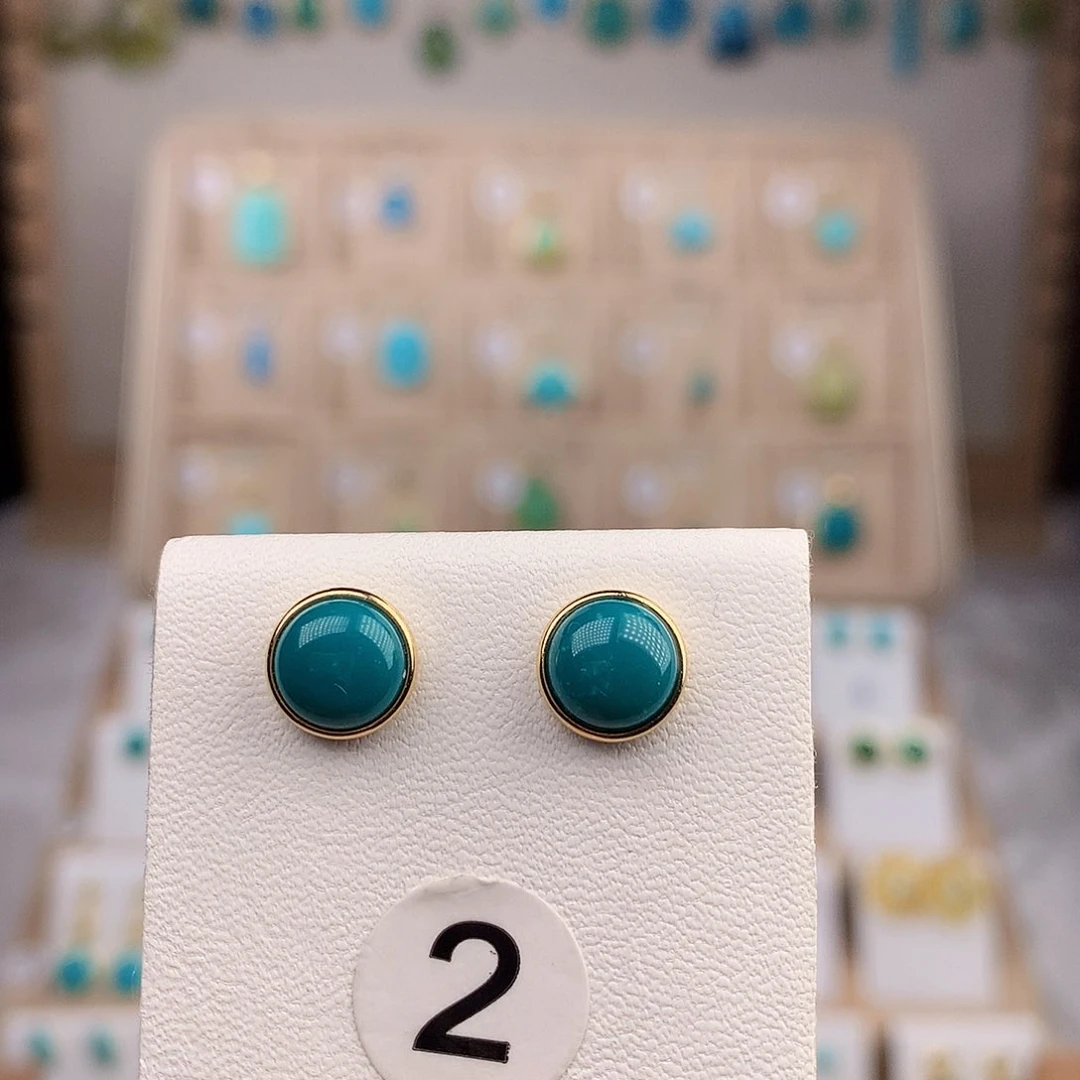 绿松石耳饰18K金镶嵌