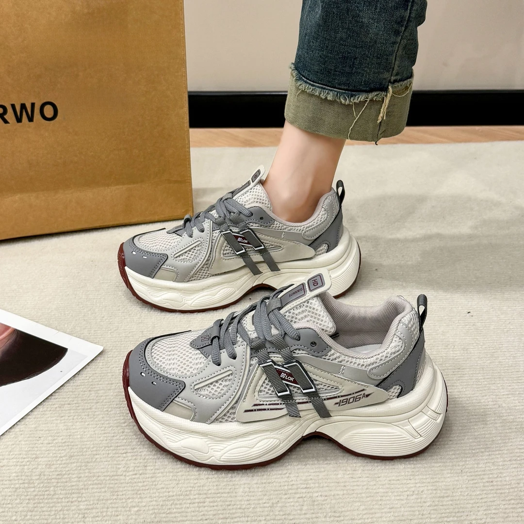 老爹鞋女款2025新款春季女爆款百搭厚底透气潮鞋网面休闲运动鞋