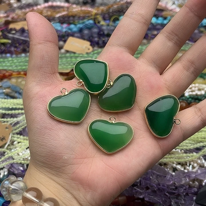 玛瑙/玉髓未镶嵌珠宝半成品2个30mm左右祖母绿玛瑙吊坠