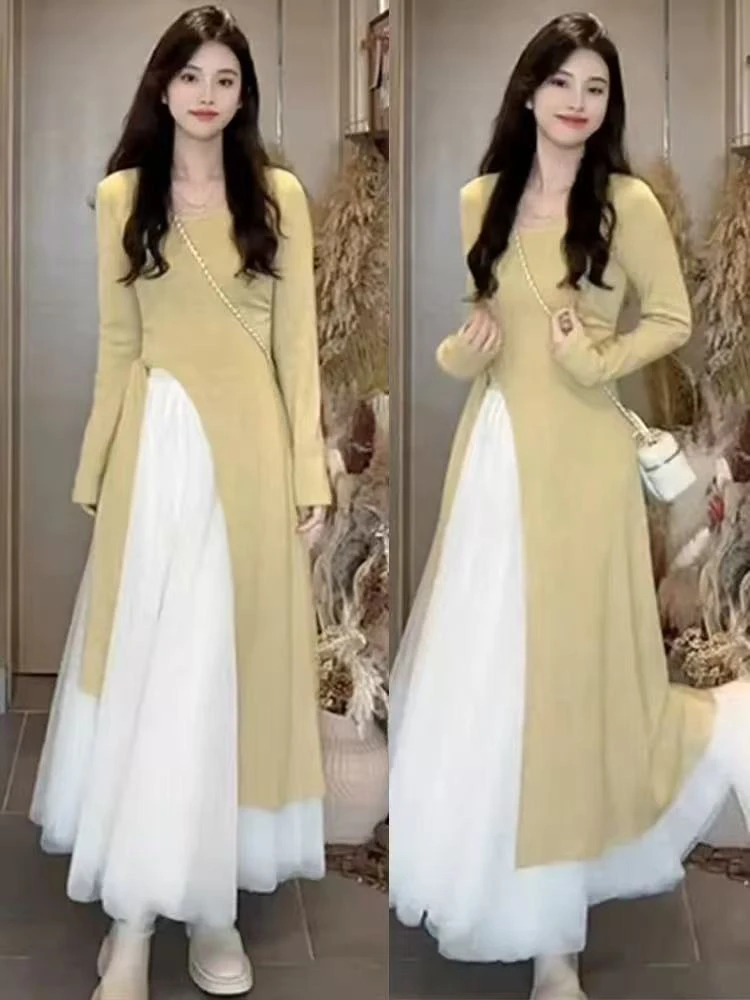 不规则设计感长袖上衣搭配纱裙女早春2025新款