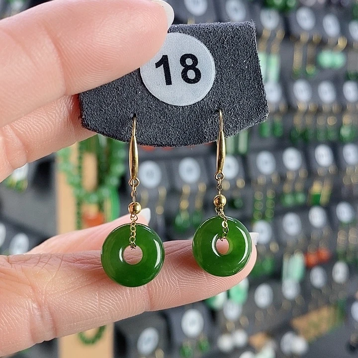 和田玉耳饰18K金镶嵌